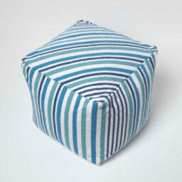 Homescapes Blue And White Stripe Cube Square Footstool 40 X 40 X 40 Cm - thumbnail 3