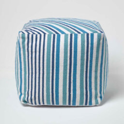 Homescapes Blue And White Stripe Cube Square Footstool 40 X 40 X 40 Cm - thumbnail 1