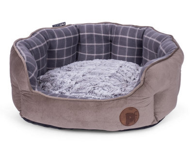 Petface Bamboo Oval Dog Bed, Medium, Grey Check