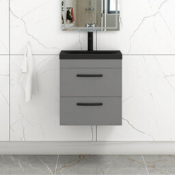 Royal Bathrooms Turin 500mm Wall Hung Vanity Unit 2 Drawer Indigo Grey Gloss With Black Basin & Handles - thumbnail 4