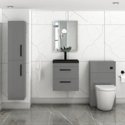 Royal Bathrooms Turin 500mm Wall Hung Vanity Unit 2 Drawer Indigo Grey Gloss With Black Basin & Handles - thumbnail 5