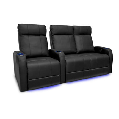 Valencia Syracuse Home Cinema Seating Row Of 3 Loveseat Right Black Top Grain Leather Usb Charger Led Cup Holders - image 1