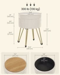 Round Ottoman, Velvet Storage Stool With Metal Legs, Suitable For Dressing Room, Living Room, Bedroom, Cream White - thumbnail 2