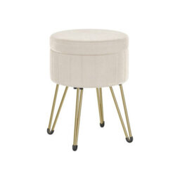 Round Ottoman, Velvet Storage Stool With Metal Legs, Suitable For Dressing Room, Living Room, Bedroom, Cream White - thumbnail 6