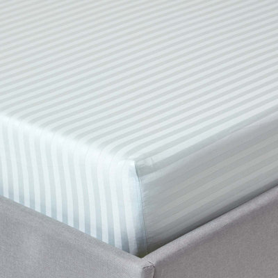 Homescapes Blue Egyptian Cotton Satin Stripe Fitted Sheet 330 Tc, Double - image 1