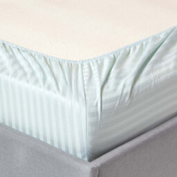 Homescapes Blue Egyptian Cotton Satin Stripe Fitted Sheet 330 Tc, Double - thumbnail 2