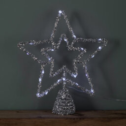 Samuel Alexander 28Cm Battery Powered Silver Christmas Star Tree Topper With White Multi-Action Leds - thumbnail 6