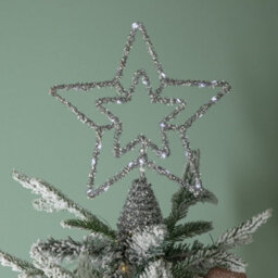 Samuel Alexander 28Cm Battery Powered Silver Christmas Star Tree Topper With White Multi-Action Leds - thumbnail 2