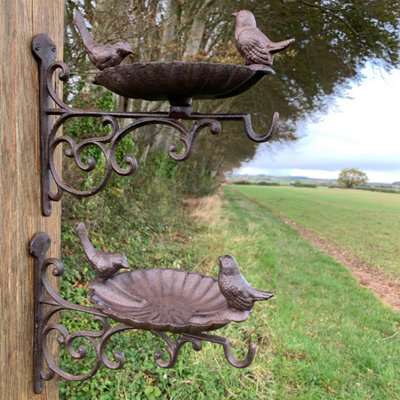 Selections Cast Iron Wall Mounted Hanging Basket Bracket With Bird Feeder Bath Decorative Seed And Nut - Pack Of 2 - image 1