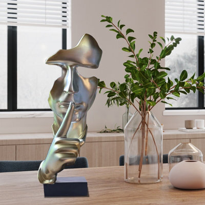 Huhote Elegant Abstract Thinker Statue Silver Resin Sculpture For Home Office Decoration Table Decor Home Ornament Ponder Statue - image 1