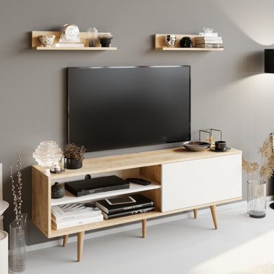 Decorotika Pi Tv Stand Tv Unit For Tvs Up To 63 Inch Oak White - image 1