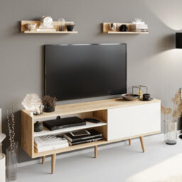 Decorotika Pi Tv Stand Tv Unit For Tvs Up To 63 Inch Oak White - thumbnail 1