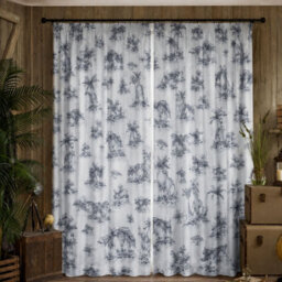 "Smart Living Safari Toile Curtains Pair With Tie Backs - African Wildlife Print- Grey - 66""x72""" - thumbnail 2