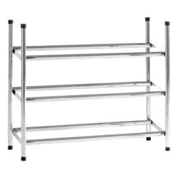 Orsina Three-Tier Chrome Shoe Rack, Durable Metal Frame With Polished Finish For Neat Shoe Storage, Space-Saving - thumbnail 2