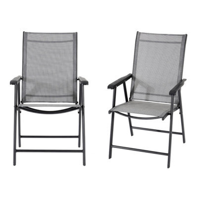 Living And Home Set Of 2 Black Reclining High Back Metallic Frame And Fabric Garden Folding Chairs With Armrests - image 1