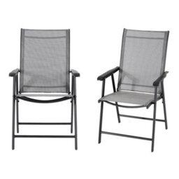 Living And Home Set Of 2 Black Reclining High Back Metallic Frame And Fabric Garden Folding Chairs With Armrests - thumbnail 1