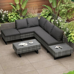 Btm 5 Seater Poly Rattan Garden Lounge Setcorner Sofa With Table & Cushions, Removable & Washable Covers (Grey) - thumbnail 3