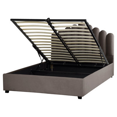 Beliani Ottoman Bed Velvet Vincennes 160 X 200 Cm (Eu King Size) Taupe - image 1
