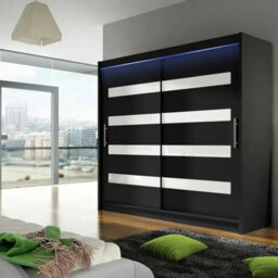Bega Xi 180 Wardrobe With Sliding Doors Hanging Rail Shelves Black With White And Led Lights - thumbnail 2