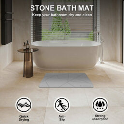 Fino Stone Stone Bath Mat - Super Absorbent Quick-Dry Diatomite Bath Mat, Non-Slip Bathroom Floor Mat With Anti-Slip Pad - thumbnail 6