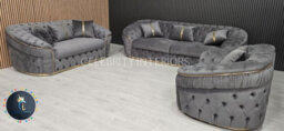 Ambassador Grey Velvet Gold Accent 3  2  1 Seater