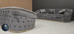 Ambassador Grey Velvet Gold Accent 3  2  1 Seater - thumbnail 8