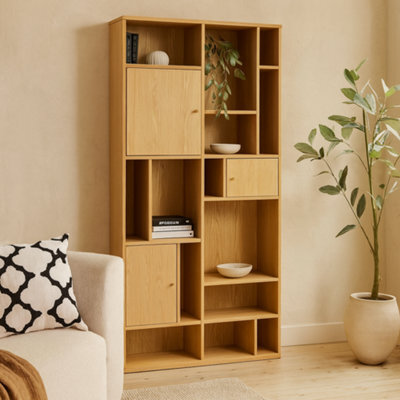 Wyld Haus Thallo Oak 3-Door Asymmetrical Large Bookcase, 11 Shelves, 1800X900X300mm - image 1