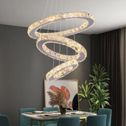 Crystal 3 Rings Chandelier Silver Led Ceiling Lights Pendant Warm White - thumbnail 3
