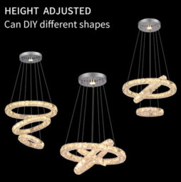 Crystal 3 Rings Chandelier Silver Led Ceiling Lights Pendant Warm White - thumbnail 5