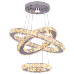 Crystal 3 Rings Chandelier Silver Led Ceiling Lights Pendant Warm White - thumbnail 2