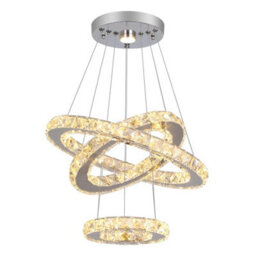 Crystal 3 Rings Chandelier Silver Led Ceiling Lights Pendant Warm White - thumbnail 1
