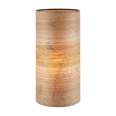 Happy Homewares Bamboo Wood Effect Table Lamp With Black Birds And Trees Inner Lining - image 1
