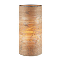 Happy Homewares Bamboo Wood Effect Table Lamp With Black Birds And Trees Inner Lining