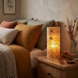Happy Homewares Bamboo Wood Effect Table Lamp With Black Birds And Trees Inner Lining - thumbnail 6