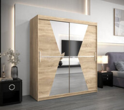 Arte Morocco Contemporary 2 Mirrored Sliding Door Wardrobe 9 Shelves 2 Rails Oak Sonoma Effect (H)2000mm (W)1800mm (D)620mm - thumbnail 2