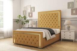 "Sloomy Sofia Gold Mustard Plush Bed Frame With Mattress With 50"" Upholstered Headboard 2'6 Small Single" - thumbnail 2