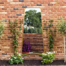 Mirroroutlet The Coartans Gold Metal Isoscelles Trapezoid Shape Framed Garden Wall Mirror With Arched Bottom 200Cm X 95Cm - thumbnail 1