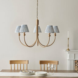 Loops Stunning 5-Light Pendant Ceiling Lamp In Brushed Aged Brass With Shell Bay Blue Shades - thumbnail 3