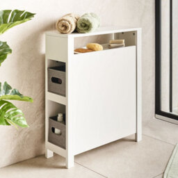 Wyld And Coco Novahome White Mdf Narrow Bathroom Cabinet 20X70 Cm With 2 Baskets - thumbnail 2