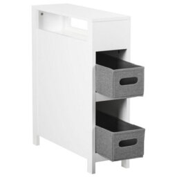 Wyld And Coco Novahome White Mdf Narrow Bathroom Cabinet 20X70 Cm With 2 Baskets - thumbnail 5