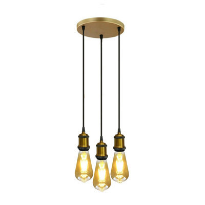 Yellow Brass Pendant Light  Braided Fabric Cable Lamp Holder Fitting - image 1