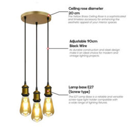 Yellow Brass Pendant Light  Braided Fabric Cable Lamp Holder Fitting - thumbnail 2