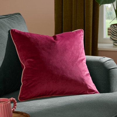 furn. Furn Meridian Plain Velvet Piped Polyester Filled Cushion, Burgundy/slipper, 45 X 45Cm - image 1