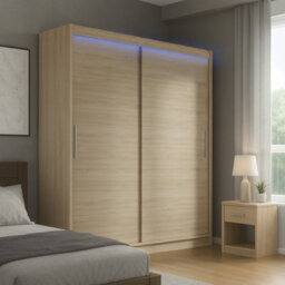 Bega I 180 Sliding Wardrobe With Hanging Rail And Shelves Sonoma With Led Lights - thumbnail 1
