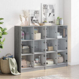 Berkfield Bookcase With Doors Grey Sonoma 136X37X109 Cm Engineered Wood - thumbnail 3