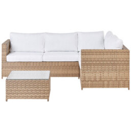 Beliani Garden Corner Sofa With Table 4 Seater Avola Left Hand Pe Rattan Off-White - thumbnail 1