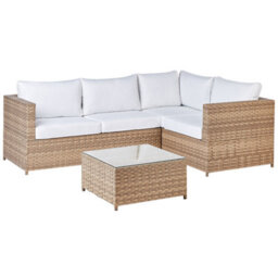 Beliani Garden Corner Sofa With Table 4 Seater Avola Left Hand Pe Rattan Off-White - thumbnail 5