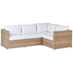 Beliani Garden Corner Sofa With Table 4 Seater Avola Left Hand Pe Rattan Off-White - thumbnail 6