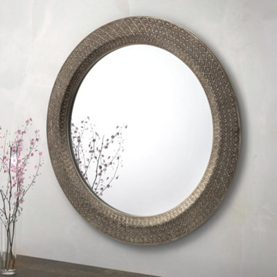 Julian Bowen Cadence Pewter Wall Mirror, Glass Frame, Round, Wall Mounted, Horizontal Or Veritcal, 80 X 80 X 3.2Cm - image 1