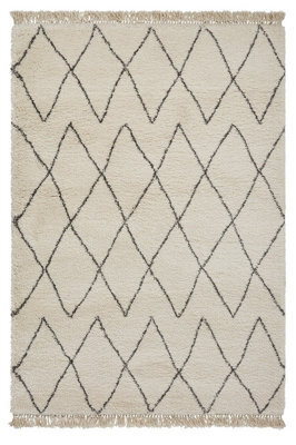 Cream Grey Rug, Handmade Shaggy Rug, Chequered Rug, Moroccan Kilim Modern Rug For Bedroom, & Dining Room-60 X 230Cm (Runner) - image 1